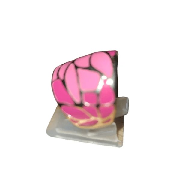 Stainless Steel Goldish Pink Enamel Ring L4 - Picture 2 of 3